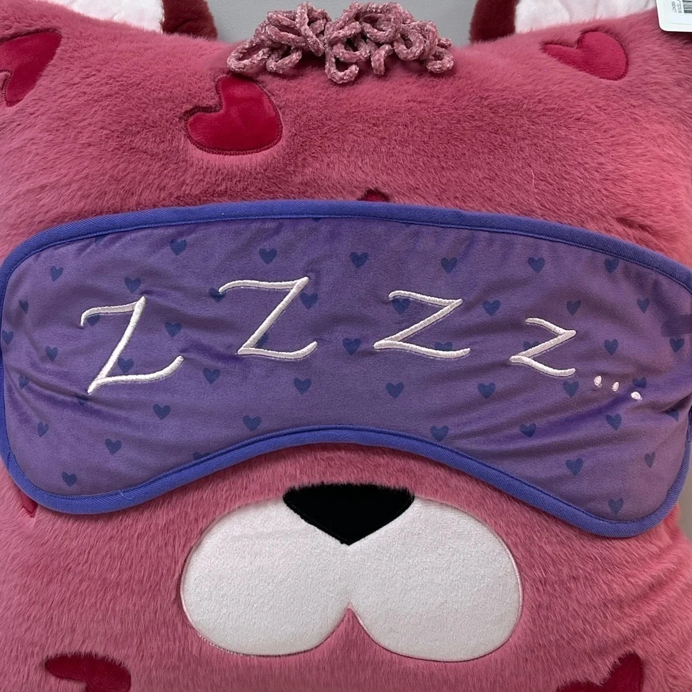 ZZZ...Plush Pink Bear Pillow with Purple Sleep Mask